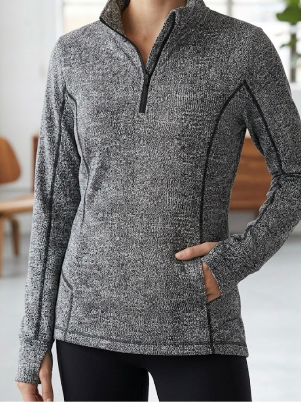 Mondetta Black and White Marled Performance Pullover